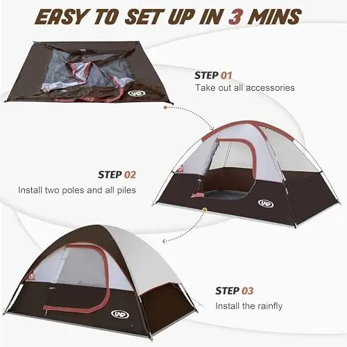 Camping Tent 2 Person, Waterproof Windproof Tent with Rainfly Easy Set up-Portable Dome Tents for Camping… - 4