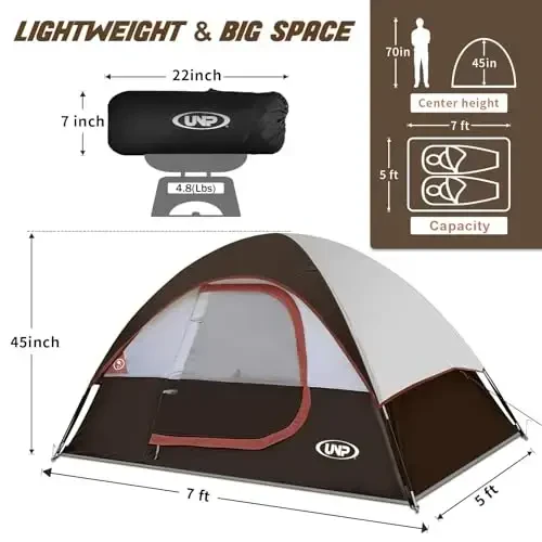 Camping Tent 2 Person, Waterproof Windproof Tent with Rainfly Easy Set up-Portable Dome Tents for Camping… - 3