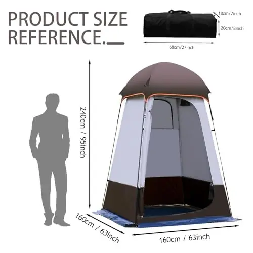Camping Tent Shower Tent,Outdoor Changing with Built-in Hook,Holds 20 Liters of Water,63 * 63 * 95 Inch,210D Oxford Cloth Waterproof - Portable Toilet Shelter with Carrying Bag for Camping,Beach - 2