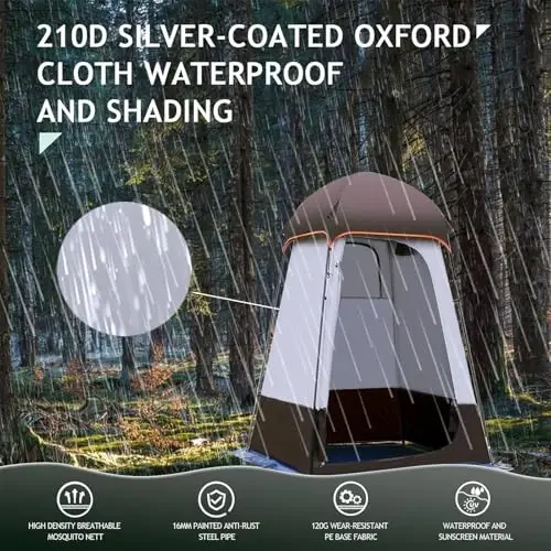 Camping Tent Shower Tent,Outdoor Changing with Built-in Hook,Holds 20 Liters of Water,63 * 63 * 95 Inch,210D Oxford Cloth Waterproof - Portable Toilet Shelter with Carrying Bag for Camping,Beach - 3