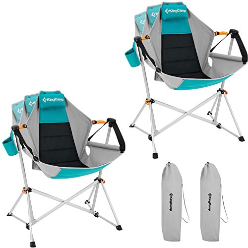 KingCamp Hammock Camping Chair, Aluminum Alloy Adjustable Back Swinging Chair, Folding Rocking Chair with Pillow Cup Holder, Recliner for Outdoor Travel Sports Games Lawn Concerts Backyard - 2