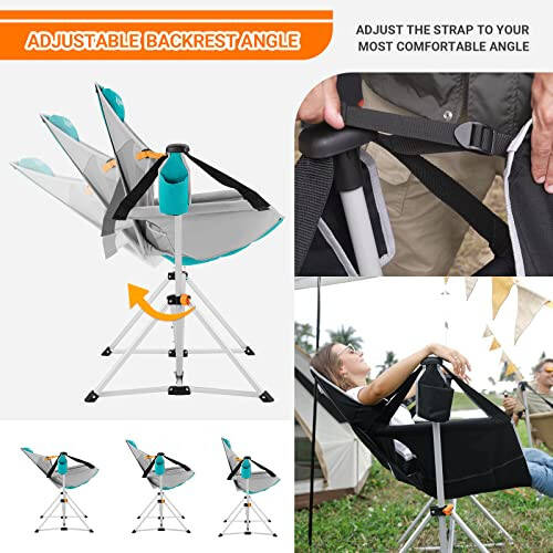 KingCamp Hammock Camping Chair, Aluminum Alloy Adjustable Back Swinging Chair, Folding Rocking Chair with Pillow Cup Holder, Recliner for Outdoor Travel Sports Games Lawn Concerts Backyard - 9