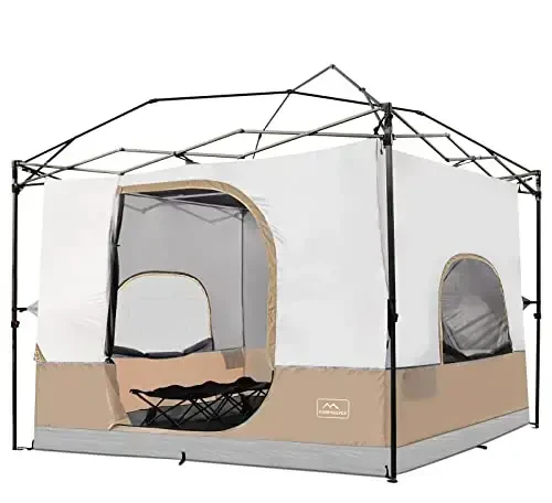 KAMPKEEPER Camping Inner Tent for Pop Up Canopy, Converts 10'x10' Straight Leg Canopy into Camping Tent–Fully Vented Roof(Top & Frame NOT Included), Khaki - KAMPKEEPER