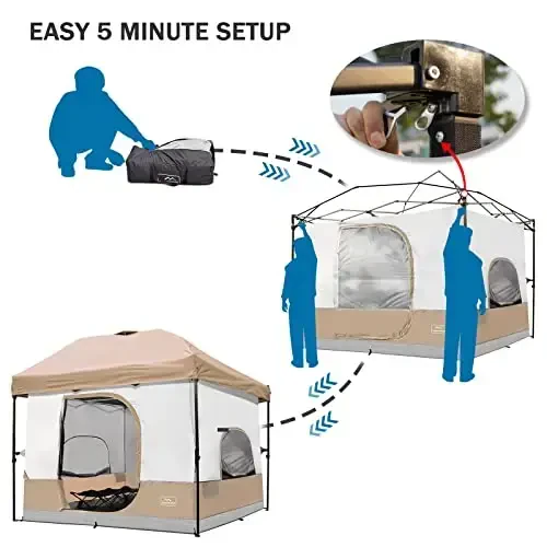 KAMPKEEPER Camping Inner Tent for Pop Up Canopy, Converts 10'x10' Straight Leg Canopy into Camping Tent–Fully Vented Roof(Top & Frame NOT Included), Khaki - 6