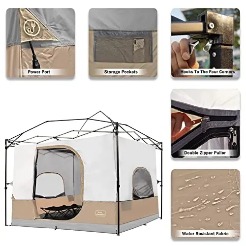 KAMPKEEPER Camping Inner Tent for Pop Up Canopy, Converts 10'x10' Straight Leg Canopy into Camping Tent–Fully Vented Roof(Top & Frame NOT Included), Khaki - 4