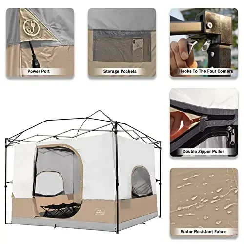 KAMPKEEPER Camping Inner Tent for Pop Up Canopy, Converts 10'x10' Straight Leg Canopy into Camping Tent–Fully Vented Roof(Top & Frame NOT Included), Khaki - 4