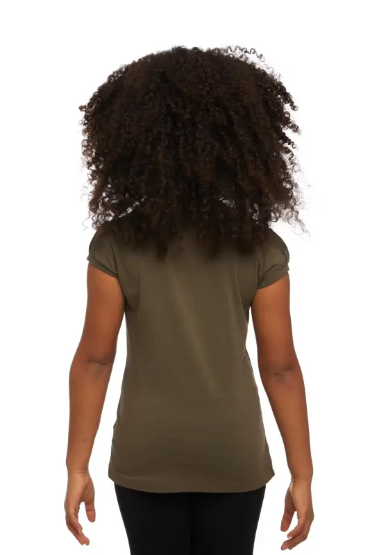 Kamuflaj Yeşil Basic Kız Çocuk Sıfır Yaka Karpuz Kol Tişört - MILITARY OLIVE - 4