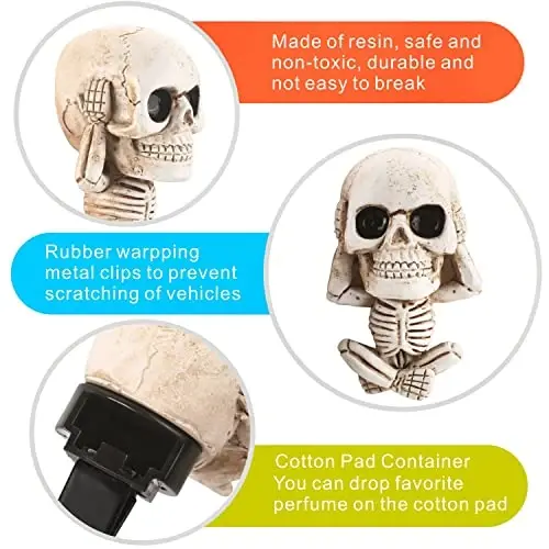 Cool Skull Car Decor for Truck Air Fresheners Vent Clips Cars Scent Freshener Things Goth Automotive Interior Aesthetic Halloween Decorations Mens Accessories Funny Christmas Gifts for Women Men - 4