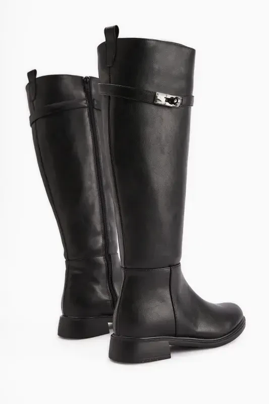 Kanako Black Zippered Short Heeled Women's Boots-Black - 3