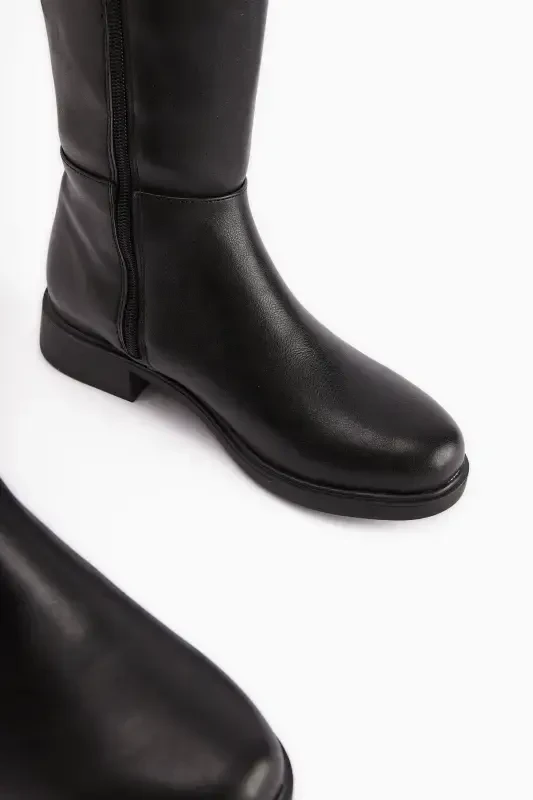 Kanako Black Zippered Short Heeled Women's Boots-Black - 4