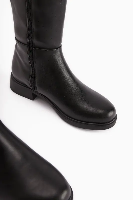 Kanako Black Zippered Short Heeled Women's Boots-Black - 5