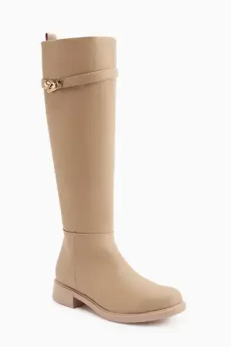 Kanako Nud, Beige Zippered Short Heeled Women's Boots-Nude - LIMOYA (1)