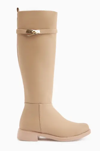Kanako Nud, Beige Zippered Short Heeled Women's Boots-Nude - LIMOYA (1)
