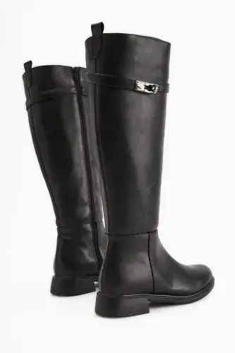 Kanako Siyah Aksesurlı Fermuarlı Kısa Topuklu Kadın Çizme-Siyah - 3