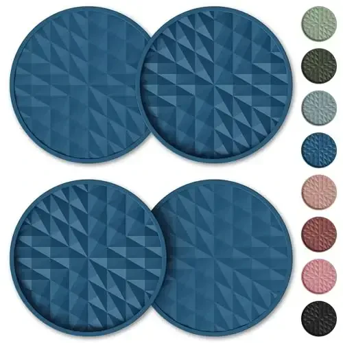 Wingcases Car Coasters Silicone [4 Pack] 2.75in Universal Mats Non-Slip, Embedded Car Interior Accessories, Car Cup Holders Insert Coasters Decor，Dark Blue - 6
