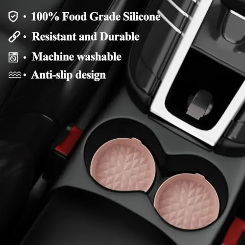 Wingcases Car Coasters 3.15in[4 Pack] Car Accessories Fit for SUV and Trucks Silicone Mats Non-Slip, Car Cup Holders Insert Coasters, Car Interior Accessories, Decor, Gift Nude Pink - 5