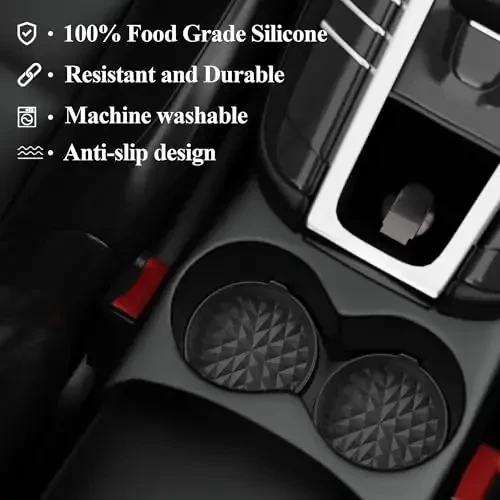 Wingcases Car Coasters 3.15in[4 Pack] Car Accessories Fit for SUV and Trucks Silicone Mats Non-Slip, Car Cup Holders Insert Coasters, Car Interior Accessories, Decor, Gift Black - 4