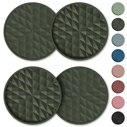 Wingcases Car Coasters Silicone [4 Pack] 2.75in Universal Mats Non-Slip, Embedded Car Interior Accessories, Car Cup Holders Insert Coasters Decor, Olive Green - 6