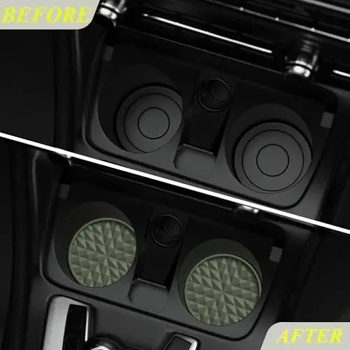 Wingcases Car Coasters Silicone [4 Pack] 2.75in Universal Mats Non-Slip, Embedded Car Interior Accessories, Car Cup Holders Insert Coasters Decor, Olive Green - 3