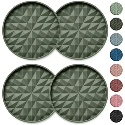 Wingcases Car Coasters Silicone [4 Pack] 2.75in Universal Mats Non-Slip, Embedded Car Interior Accessories, Car Cup Holders Insert Coasters Decor, Olive Green 