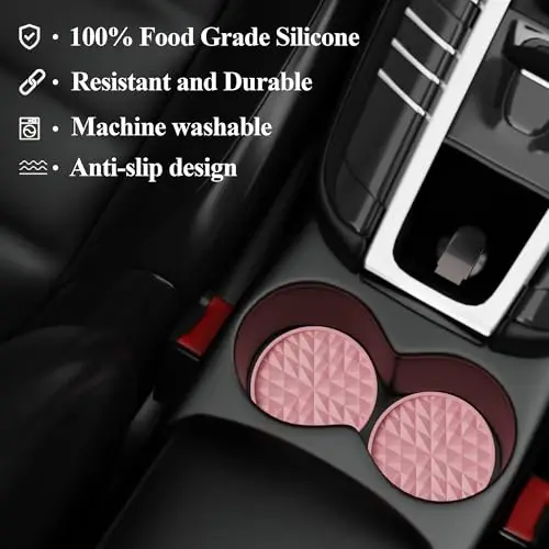 Wingcases Car Coasters Silicone[4 Pack] 2.75in Universal Mats Non-Slip, Embedded Interior Car Accessories, Car Cup Holders Insert Coasters Decor，Soft Pink - 4