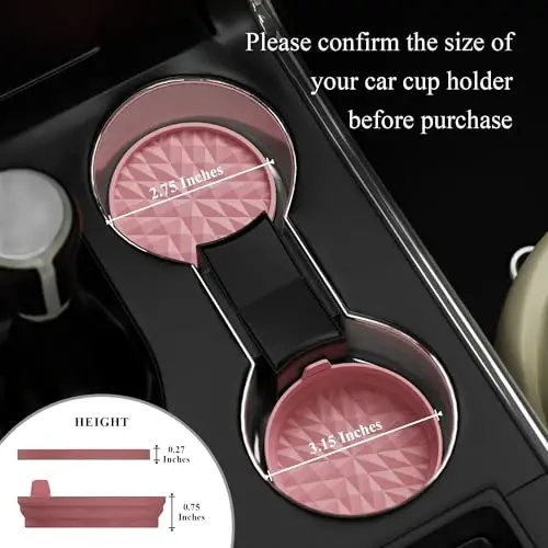 Wingcases Car Coasters Silicone[4 Pack] 2.75in Universal Mats Non-Slip, Embedded Interior Car Accessories, Car Cup Holders Insert Coasters Decor，Soft Pink - 1