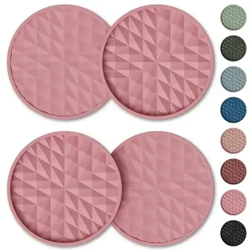 Wingcases Car Coasters Silicone[4 Pack] 2.75in Universal Mats Non-Slip, Embedded Interior Car Accessories, Car Cup Holders Insert Coasters Decor，Soft Pink - 5
