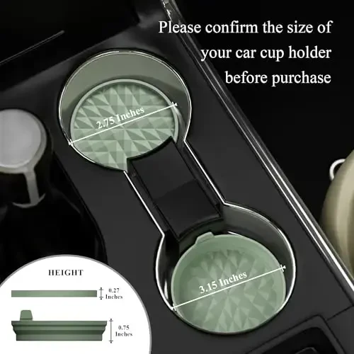 Wingcases Car Coasters Silicone [4 Pack] 2.75in Universal Mats Non-Slip, Embedded Car Interior Accessories, Car Cup Holders Insert Coasters Decor，Sage Green 