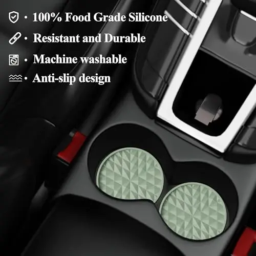 Wingcases Car Coasters Silicone [4 Pack] 2.75in Universal Mats Non-Slip, Embedded Car Interior Accessories, Car Cup Holders Insert Coasters Decor，Sage Green - 4