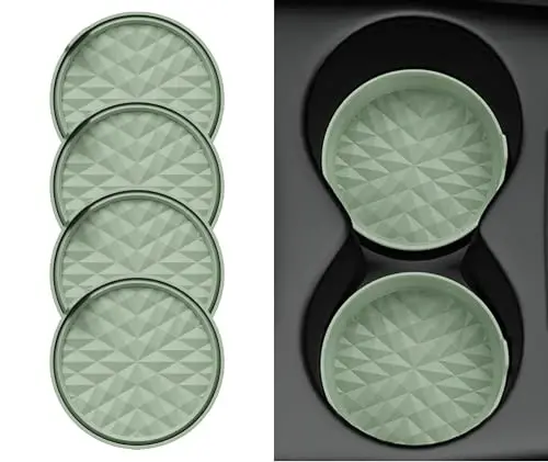 Wingcases Car Coasters 3.15in[4 Pack] Car Accessories Fit for SUV and Trucks Silicone Mats Non-Slip, Car Cup Holders Insert Coasters, Car Interior Accessories, Decor, Gift Sage Green - 1