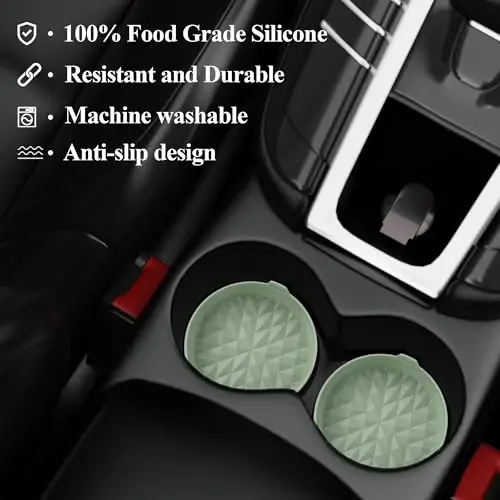 Wingcases Car Coasters 3.15in[4 Pack] Car Accessories Fit for SUV and Trucks Silicone Mats Non-Slip, Car Cup Holders Insert Coasters, Car Interior Accessories, Decor, Gift Sage Green - 5