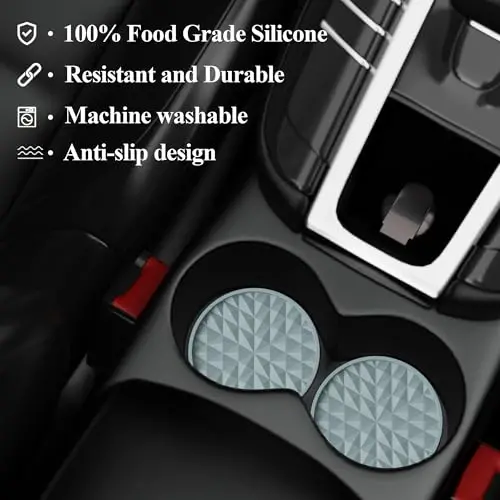 Wingcases Car Coasters Silicone [4 Pack] 2.75in Universal Mats Non-Slip, Embedded Car Interior Accessories, Car Cup Holders Insert Coasters Decor，Light Blue - 4