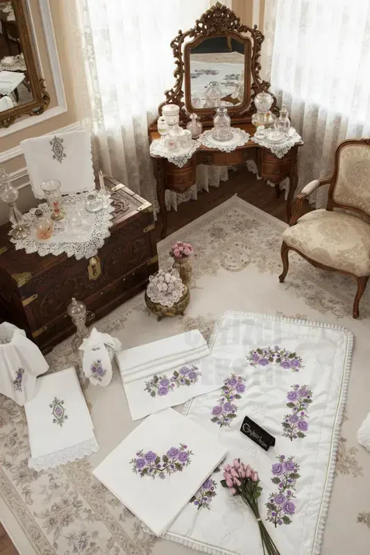 Kanaviçe 3 Parça Seccade Seti - Mor-3 Parça - ÇT ÇEYIZCI TEKSTIL