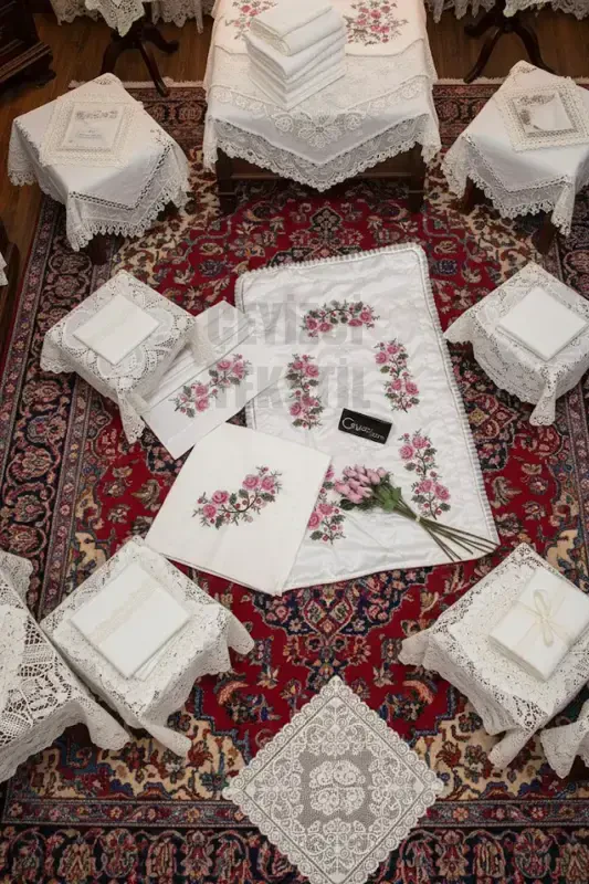 Kanaviçe 3 Parça Seccade Seti - Pembe-3 Parça - ÇT ÇEYIZCI TEKSTIL