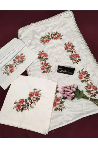 Kanaviçe 3 Qismli Sajda To'plami - Qizil-3 Qism - ÇT ÇEYIZCI TEKSTIL (1)