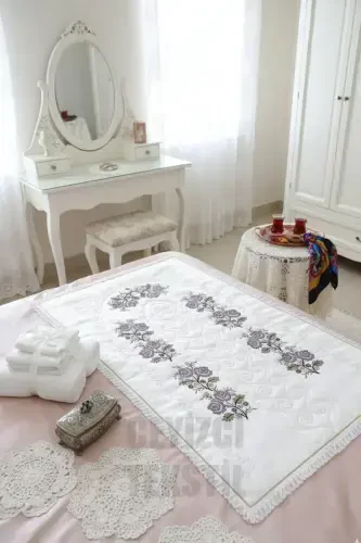 Kanaviçe Işlemeli Etamin Kumaş Tek Seccade - Mor-M - 1