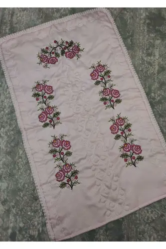 Kanaviçe Işlemeli Etamin Kumaş Tek Seccade - Pudra-Pudra - 4