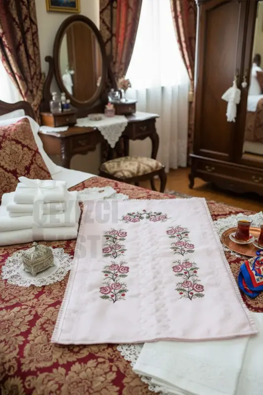 Kanaviçe Işlemeli Etamin Kumaş Tek Seccade - Pudra-Pudra - ÇT ÇEYIZCI TEKSTIL