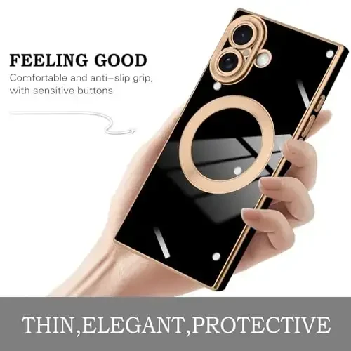 KANG'AR Case iPhone 17 Magnetic uchun mo'ljallangan [MagSafe bilan mos keladi] Hashamatli Chiroyli Qoplama Dizayni To'liq Korpusli Chizilishga Qarshi Zarba o'tkazmaydigan Bumper Himoya Qopqog'i Qora - 4