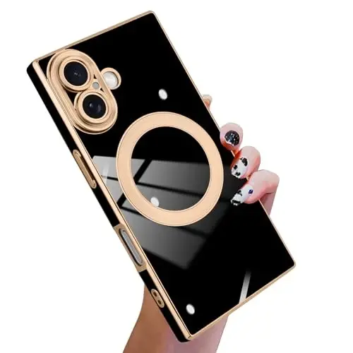 KANG'AR Case iPhone 17 Magnetic uchun mo'ljallangan [MagSafe bilan mos keladi] Hashamatli Chiroyli Qoplama Dizayni To'liq Korpusli Chizilishga Qarshi Zarba o'tkazmaydigan Bumper Himoya Qopqog'i Qora 