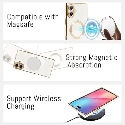 KANGʻAR iPhone 16 Magnetic uchun moʻljallangan gʻilof [MagSafe bilan mos] Hashamatli yoqimli qoplama dizaynli gʻilof Toʻliq korpusli tirnalishga qarshi zarbga chidamli bamper himoya qopqogʻi Oq - 5