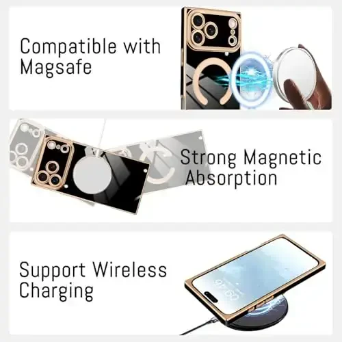 KANGʻAR iPhone 17 Pro Max uchun moʻljallangan magnitli [MagSafe bilan mos] hashamatli, yoqimli qoplama dizaynli gʻilof, toʻliq korpus, chizilishga qarshi, zarbga chidamli bamper himoya qopqogʻi, qora - 5