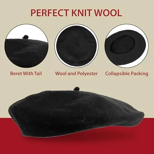 Kangaroo Black Beret, Ayollar uchun beret shlyapalari, Erkaklar uchun beret shlyapa, Qora beret erkaklar - 7