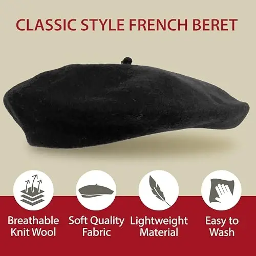Kangaroo Black Beret, Ayollar uchun beret shlyapalari, Erkaklar uchun beret shlyapa, Qora beret erkaklar - 6