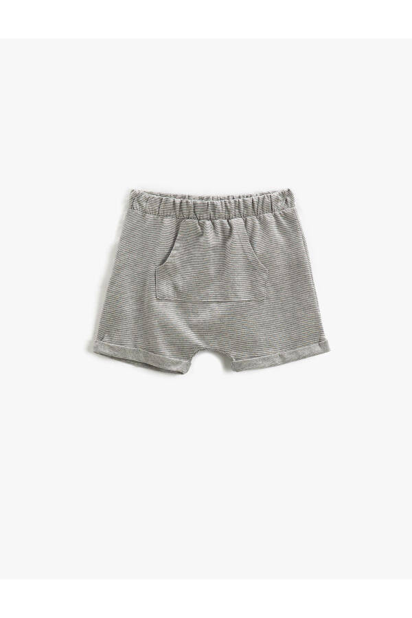 Kangaroo Pocket Shorts with Elastic Waistband and Back Print - 7