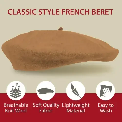 Kangaroo Vintage Fransuz Bereti - Erkaklar va Ayollar uchun Uniseks Jun Shlyapa, Kospley, Karnaval, Parij Moda Aksessuari - 4