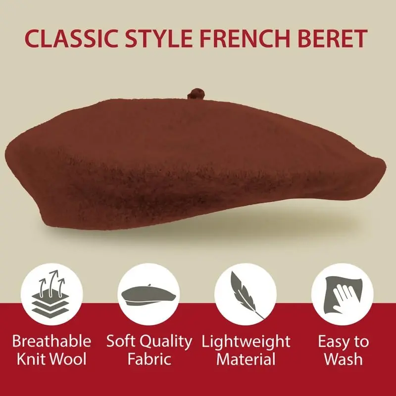 Kangaroo Vintage Fransuz Bereti - Erkaklar va Ayollar uchun Unisex Jun Shlyapa, Kospley, Kostyumlar Balı, Parij Moda Aksessuari - 4