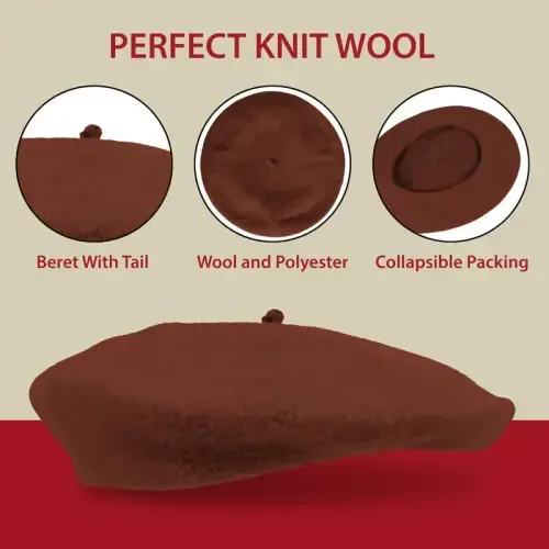 Kangaroo Vintage Fransuz Bereti - Erkaklar va Ayollar uchun Unisex Jun Shlyapa, Kospley, Kostyumlar Balı, Parij Moda Aksessuari - 5