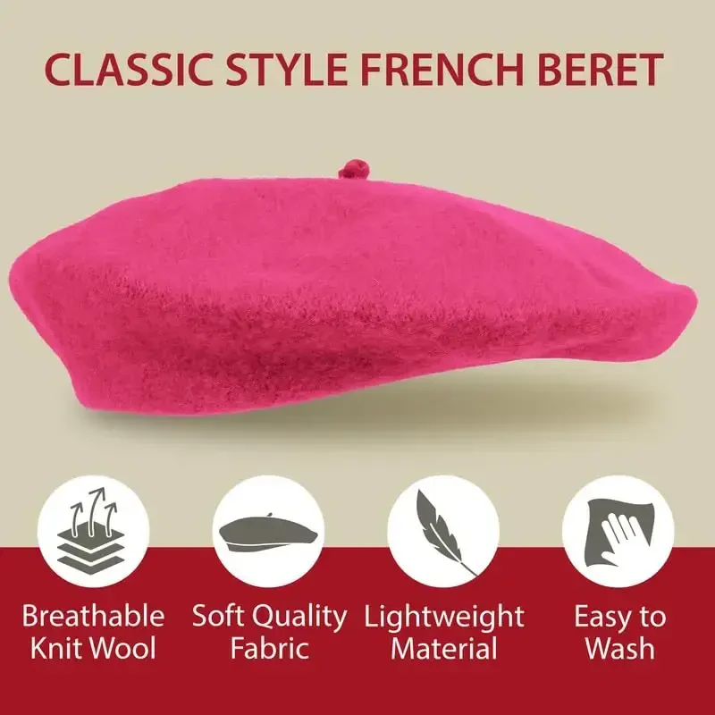 Kangaroo Vintage French Beret - Erkaklar va ayollar uchun unisex jun shapka, Cosplay, kostyumlar kechasi, Parij moda aksessuari - 6