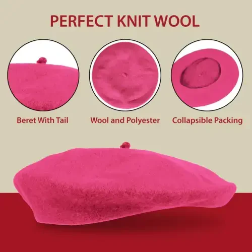 Kangaroo Vintage French Beret - Erkaklar va ayollar uchun unisex jun shapka, Cosplay, kostyumlar kechasi, Parij moda aksessuari - 7